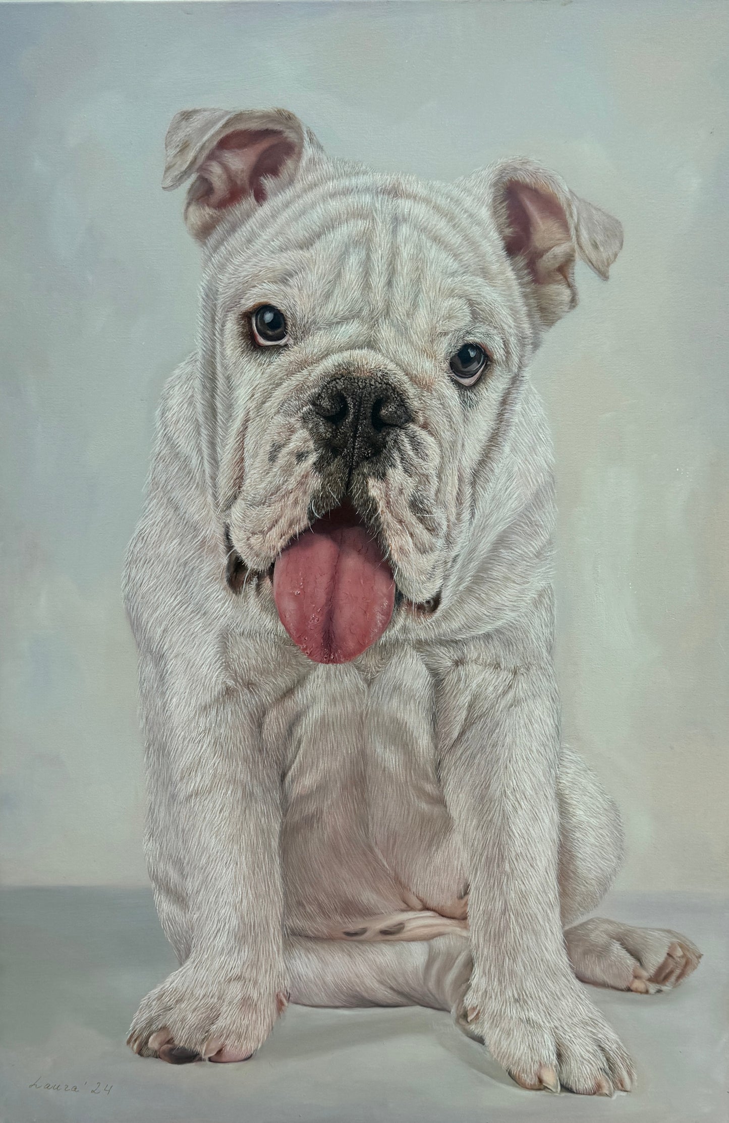 Portrait of a White Bulldog
