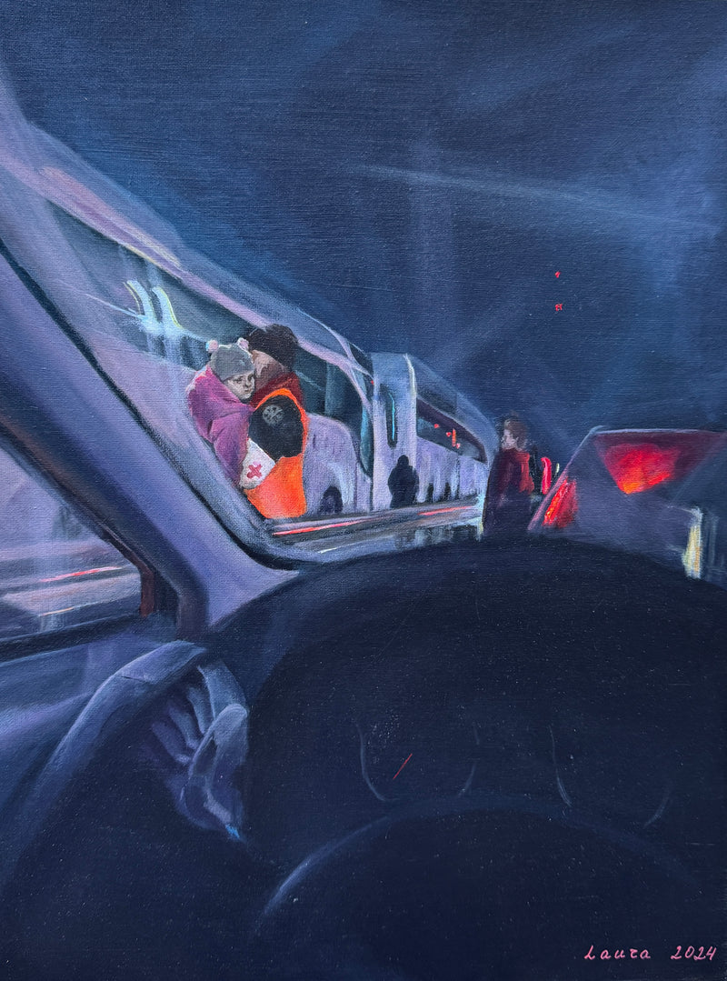 Acrylic painting 'In the waiting line'