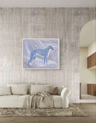 Reverie, an original oil painting of a white Borzoi in a contemporary interior.