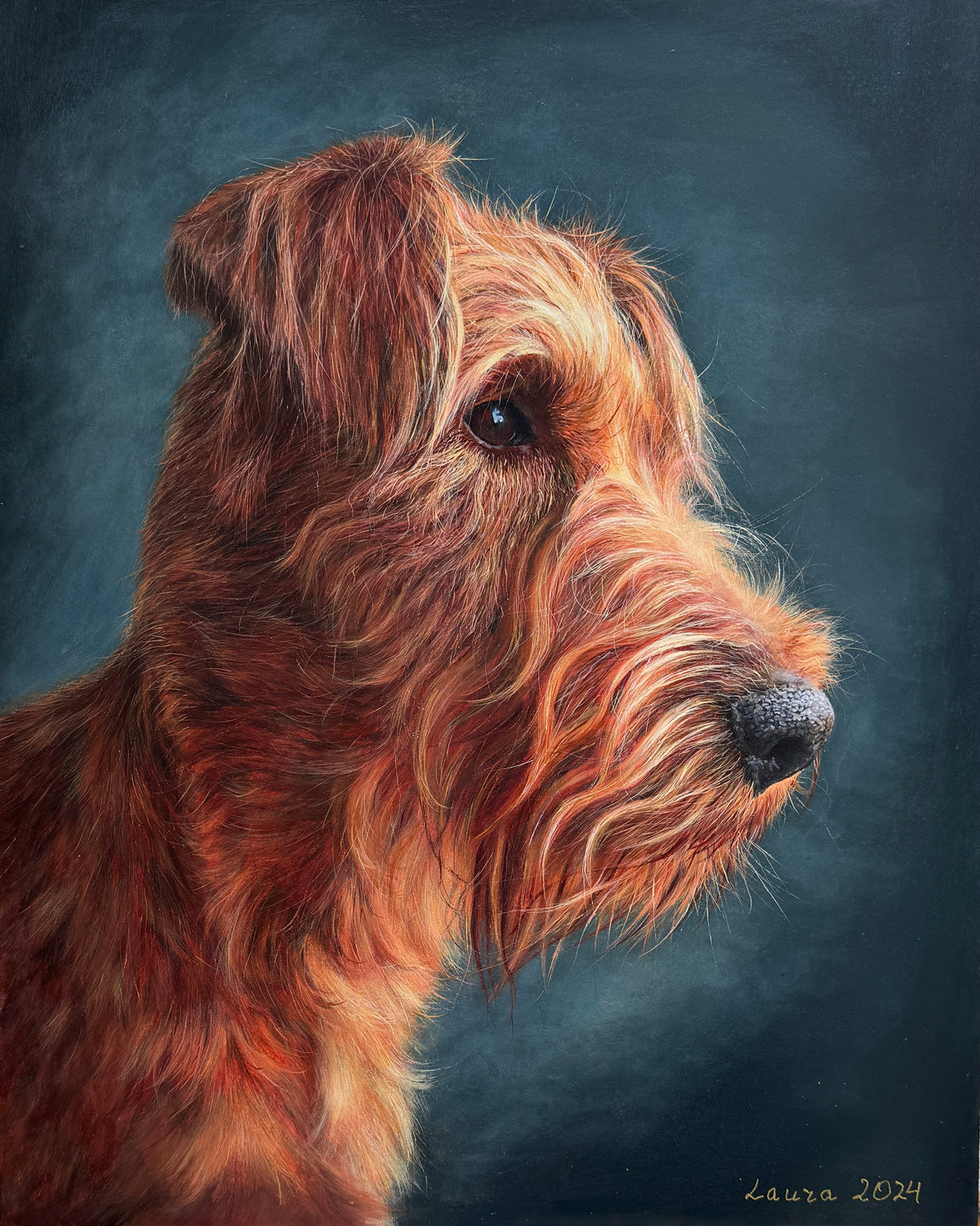 Original acrylic painting of an Irish Terrier from the Irish Dog Portraiture Collection.