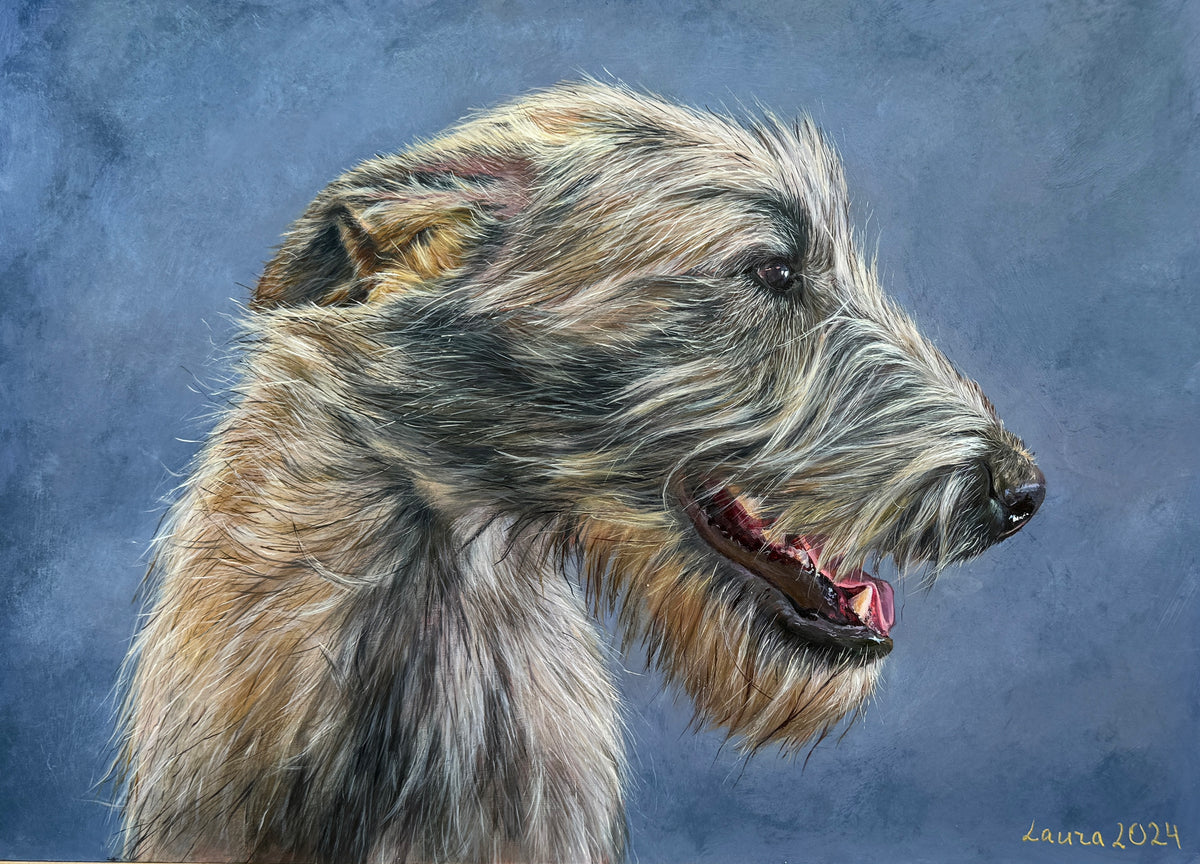 Original acrylic portrait of an Irish Wolfhound from the Irish Dog Portraiture Collection.