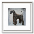 Framed fine art print featuring an oil painting of a Kerry Blue Terrier.