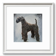 Framed fine art print featuring an oil painting of a Kerry Blue Terrier.