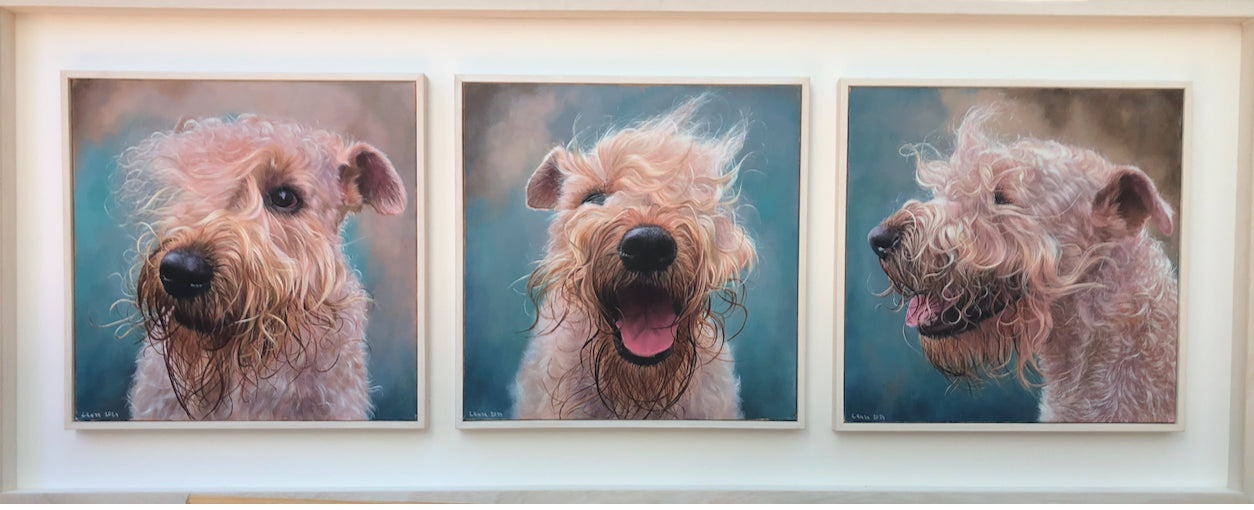 Original acrylic triptych of a Soft Coated Wheaten Terrier from the Irish Dog Portraiture Collection.
