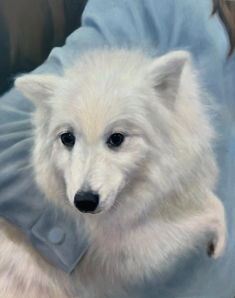 Hold Me Close | White Dog Oil Painting | Madra Art